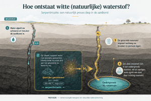 Uitleg over de natuurlijke vorming van witte waterstof in de aardkorst.